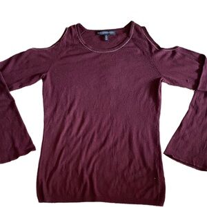 White House Black Market Burgundy Cold Shoulder Blouse